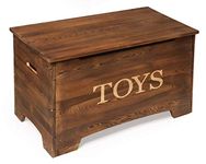 Badger Basket Farmhouse Solid Wood Rustic Toy Box with Reversible "Toys" Panel - Caramel Brown