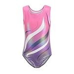 Sinoeem Gymnastics Leotards for Girls Long Sleeve/Sleeveless Gradient Color Diamond Leotard Dancing Ballet One Piece Gymnastics Athletic for Little Girl 5-12 Years (Pink-sleeveless, 9-10 Years)