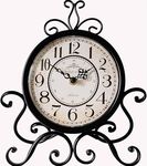 Vintage of world Table Clock Antique Style 10 in dial 6 in Antique Colour Desk Clock Art Unique for Home Office Decor Iron Metal Glass (Black)