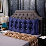 Backrest Pillow Silk Upholstered Headboard Daybed Cushion Overfilled Bolster Bed Backrest Reading Pillows for Bed Back Support, with Detachable Cover,Navy,120x10x60cm/47x4x24"