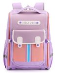 Elios British Design Kids School Backpack for Boys and Girls, 360° Reflective Design, Spinal Care, Heat Dissipation, Functional Storage, Ages 7-12, Grades 3-6 Birthday & Rakhi Gift (Purple-Orange)