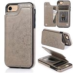 KRHGEIK Wallet Case for iPhone SE 2022/SE 2020/iPhone 8/iPhone 7 with Card Holder,Women Mandala Emboss PU Leather Card Slots Slim Flip Cover for iPhone 7/8/SE 2nd/SE 3rd Gen,4.7 Inch (Gray)