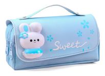 Pencil Case for Girls, Kids Large Capacity Cute Pencil Box with Compartments School Organizer Pen Pouch (Sakura Blue)