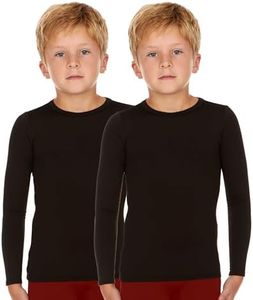 Thermajohn Thermal Underwear for Kids Boys Thermal Shirts for Winter Cold Weather Tops for Boys Kids 2 Pack (Black, Medium)