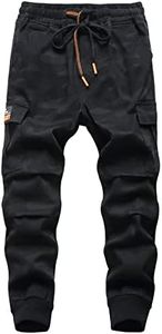 TLAENSON Boys Camo Cargo Jogger Pants Kids Drawstring Elastic Waist Jogging Pants Youth Cotton Twill Pant Black Camouflage Size 140 8-9 Years