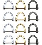 12 Pack D-Rings, Horseshoe Shape D Ring, U Shape D Rings, Screw in Shackle Semicircle D Ring, with Small Screwdriver for DIY Leather Craft Accessories, Silver Black and Gold (1x1 inches)