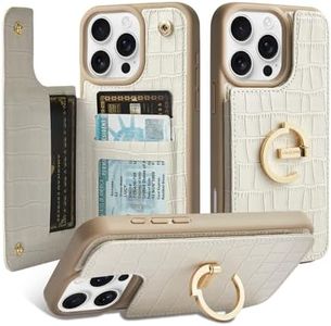 CUSTYPE for iPhone 15 Pro Wallet Case with Card Holder,Leather Case with Ring Holder Kickstand,Snap Button Card Slots Case for Women Men for iPhone 15 Pro 6.1"-Beige