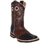 Kids Square Toe Western Cowboy Boot, Black Brown, 1 Little Kid