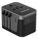 Universal Travel Adapter, VINTAR International Plug Adapter with 6A 3 USB C and 2 USB Ports, Travel Essentials Power Adapter, Worldwide All in One Outlet Converter for Europe UK USA AUS(Type C/G/A/I)