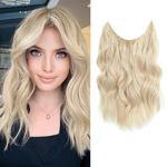 Ms TAj Bleach Blonde Halo Hair Extensions 12 inch with Adjustable Size Removable Clips Synthetic Short Secret Invisible Hair Extension One Piece Curly Hair Pieces for Women