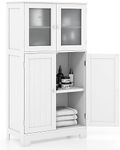 COSTWAY Bathroom Storage Cabinet, Wooden Linen Storage Organizer Cupboard with Doors & Adjustable Shelf, Freestanding Floor Cabinet for Living Room, Kitchen, Entryway, Office (White)