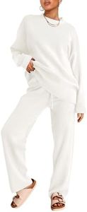 LILLUSORY 2 Piece Sets for Women 2025 Fall Outfits Two Piece Lounge Sets Sweatsuits Striped Knit Sweater Clothes Fashion White M
