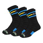 BLITZSOX Hi-Tech Performance Athletic Crew Length Socks (Tennis, Badminton, Running, Gym & Indoor Training), Pack of 3 (Free Size, Black)