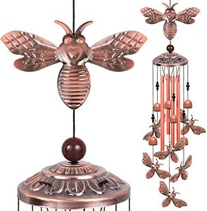 Bee Wind Chimes for Garden, Gifts for Mom, Home, Balconies, Rooms, Patio, Indoor, Outdoor Bee Decoration, Aluminum Bee Chimes, Bees Wind Catcher, Red Copper Bees Wind Bells, Bees Wind Chimes Decor