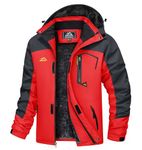 TACVASEN Skiing Jackets Men Waterproof Snowboarding Fleece Thermal Jacket Casual Outdoor Soft Shell Jackets with Zipper Hood Sportswear Red