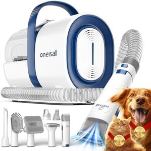 oneisall Aspirateur poil de chien, Professionnelle Tondeuse Chien, 12000 Pa Aspirateur Poil de Chien Chat avec 7 Outils de Toilettage, 1.5L Silencieuse Ultra-Récipient pour Poil Long Epais (bleu)