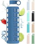 purifyou Premium 40/32 / 22/12 oz Glass Water Bottles with Times to Drink and Volume, Silicone Sleeve & Stainless Steel Lid Insert, Reusable for Fridge Water, Fruit Juice (32oz Chinese Porcelain)