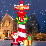 TURNMEON 12 Feet Giant Christmas Inflatable North Pole Guidepost with Wreath Santa Claus Gift Box Built-in LED Lights Blow Up Xmas Outdoor Decorations Lawn Outside Yard Garden Party Decor