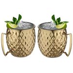 STEREN IMPEX | Stainless Steel Moscow Mule Beer Mugs Gift Set for Christmas/New Year/Festival, Diamond Gold Plated - Set of 2