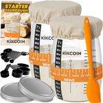 Kikcoin Sourdough Starter Kit, 35oz Large Capacity Sourdough Starter Jar (Set of 2) with Feeding Band, Thermometer, Stainless Steel Lid, Measuring Spoons, Reusable Sourdough Bread Baking Supplies