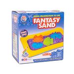 Ratna's Fantasy Sand 500 Grams Blue Colour with Inflatable Tray, 1 Big Mould, 6 Small Moulds & 1 Toy Plastic Knife | Smooth, Non Sticky Kinetic Sand Set for Kids