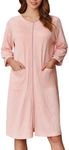 Ekouaer Women Zipper Robes 3/4 Sleeve Ribbed Knit Bathrobe Lightweight Knee Length Loungewear Housecoat with Pockets Light Pink,M