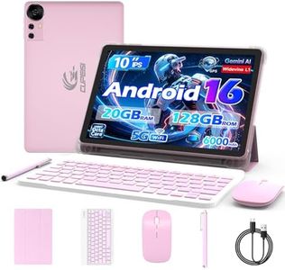 CUPEISI Android 16 Tablet 10 Inch, 20GB RAM+128GB ROM/ 2TB Expandable, 2.0GHz Octa-core Processor, 1280*800 HD Screen, 5G WiFi6 BT 5.0, 2 in 1 Tablets with Keyboard Case Mouse Stylus, Widevine L1 Pink