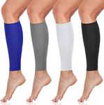 SATINIOR 4 Pairs Calf Compression Sleeve Leg Compression Sock Calf and Shin Support Relieve Calf Pain for Men Women Running, Black, White, Gray, Blue, Large