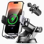 TEUMI Wireless Car Charger Mount Auto Clamping, 15W Fast Charging Car Phone Holder Charger for Dash Windshield Vent Compatible with iPhone 16 15 14 13 Pro Max, Samsung Galaxy S24+ S23 Ultra S22 S21+