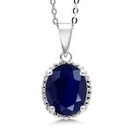 Gem Stone King 925 Sterling Silver Blue Sapphire Pendant Necklace For Women (4.50 Cttw, Oval 11X9MM, Gemstone Birthstone, with 18 Inch Silver Chain), Metal Gemstone, Sapphire