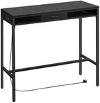 VASAGLE Bar Table, Pub Table with Charging Station and Movable Non-Woven Fabric Drawer, Hooks, 40 x 120 x 104.6 cm, Ebony Black LBT029B03