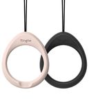 Ringke Finger Ring Strap Silicone Smartphone Grip Lanyard Holder [2 Pack] with Anti-Slip Mount Function Compatible with Phone Cases, Keys, Cameras, and More - Black & Pink Sand