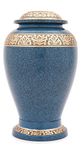 Cremation Urn: Classic Eternity Speckled Blue and Brass Banded Vase Urn (Adult)