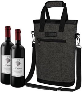 opux Two Bottle Wine Bag Carrier Tote, Insulated Leakproof 2 Bottle Wine Cooler Bag for Travel BYOB Picnic, Portable Wine Case, Gift for Men Women Wine Lover Birthday Party Christmas, Charcoal Gray