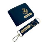 Giftorious Customized Wallet & Keychain with Name Combo for Men (Navy Blue), Personalized Purse Gifting Hamper Set | Unique Gift for Father, Brother, Husband, Boyfriend | Birthday Present