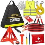 GADLANE Car Breakdown Emergency Kit - Large Roadside Car Emergency Kit with Warning Triangle, Jump Leads, Tow Rope, First Aid Kit, Safety Hammer, Hi-Vis, etc New Driver Car Kit with Storage Case