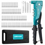 Libraton Heavy Duty Rivet Gun, Robust Professional Riveter, Pop Rivet Gun Set, Manual Riveting Tool with 100Pcs Rivets 4PCS HSS Drill Bits and 4PCS Interchangeable Heads, for Metal, Wooden and Plastic