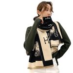 Alexvyan Winter H Black & Beige Warm Long Shawls Scarves Cum Stoles Woolen Women Casual Scarf Soft Wrap for Casual Formal Occassions- 185CM*65CM