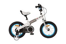 RoyalBaby CubeTube Kid's Bikes, Unisex Children's Bikes with Training Wheels, Various Trendy Features, Gifts for Fashionable Boys & Girls, Blue Buttons, 14 inch