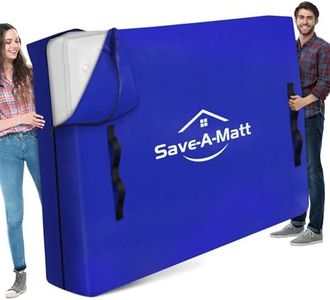 SaveAMatt Mattress Bags for Moving - Extra Thick & Durable Queen Mattress Cover for Moving - Reusable Waterproof Tarp Mattress Protector with Heavy Duty Handles (82’’x62’’x15’’ Queen Size)