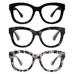 AMOMOMA 3 Pack Retro Oversized Reading Glasses for Women Blue Light Blocking Computer Readers Spring hinge AM6003 with Black+Blue+Grey Tortoise Frame 1.50 x