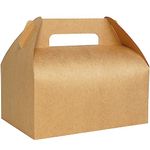 UnicoPak 30 Pcs 9x6x6 Large Gable Boxes Brown Gift Boxes with Handles Food-Grade Party Favor Treat Boxes Kraft Paper Lunch Boxes for Birthday Wedding Bakery Picnic Business