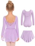 Zaclotre Girls Ballet Leotards Toddler Long Sleeve Crisscross Back Dance Dress Outfit with Removable Shiny Skirt Combo Lilac