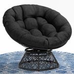 Bme 40" Ergonomic Wicker Papasan Chair with Soft Thick Density Fabric Cushion, High Capacity Steel Frame, 360 Degree Swivel for Living, Bedroom, Reading Room, Lounge, Onyx Stone