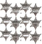 Metal Sheriff Badges - (Pack of 24) Silver Star Name Badges with Stickers for Personalized Names, Western Cowboy Dress Up Deputy's Badge Toys for Kids Birthday Party Favors, Giveaways & More