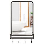 RELAX4LIFE Wall-Mounted Mirror, 84 x 48cm Rectangular Bathroom Mirror with Shelf & 4 Hooks, Hanging Vanity Makeup Mirror for Bathroom Dressing Room Hallway Living Room