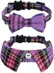 Faleela 2 Pack/Set Cat Collar with Cute Bow Tie and Bell,Breakaway Plaid Shirt Collar for Kitty Adjustable Safety