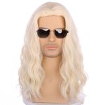 PATTNIUM Mens Light Blonde Wig Long Wavy Blonde Wig for Men Male Wig Blonde Shoulder Length Hair Wig Synthetic Wig with Wig Cap