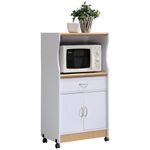 Hodedah Microwave Cart with One Drawer, Two Doors, and Shelf for Storage, White