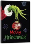 Funny Grinch Christmas Decorations Wall Art, Merry Grinchmas Sign Pictures Wall Decor Canvas Prints for Living Room Home Framed Painting Winter Holiday Xmas Artwork